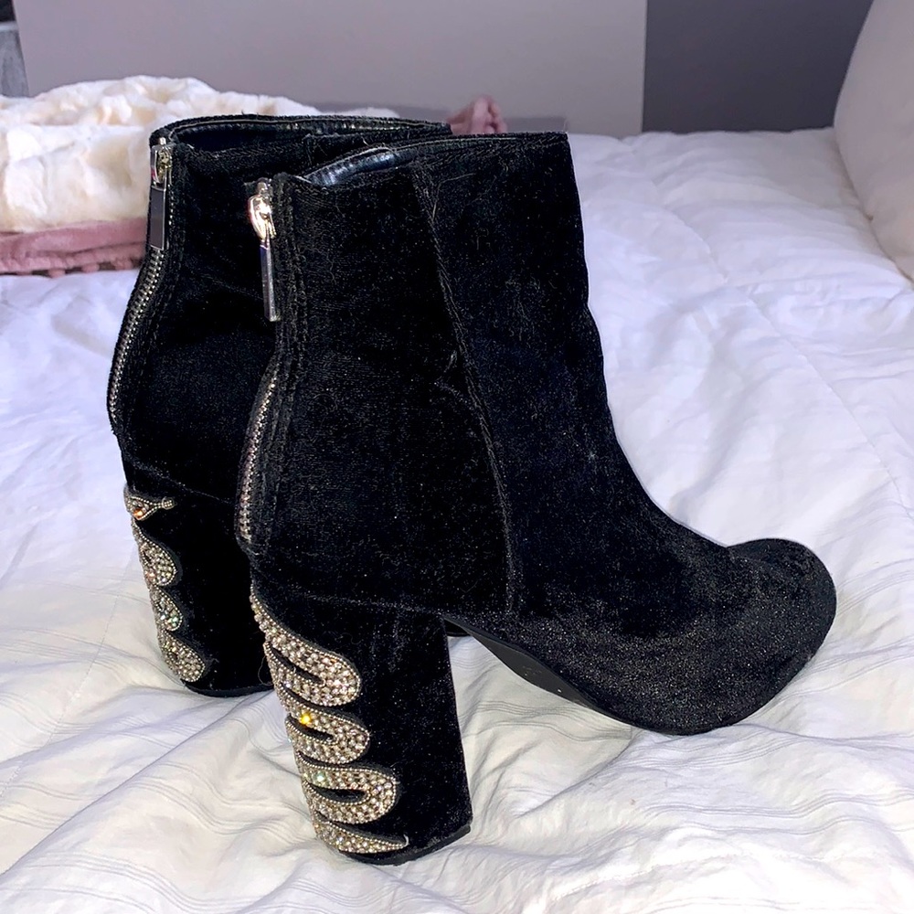 Fabulous black velvet booties with sparkly heel